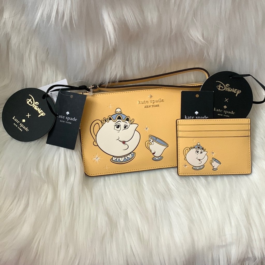Kate Spade X Disney Beauty & Beast Mrs. Pots & Chip Wristlet And Card Case Set